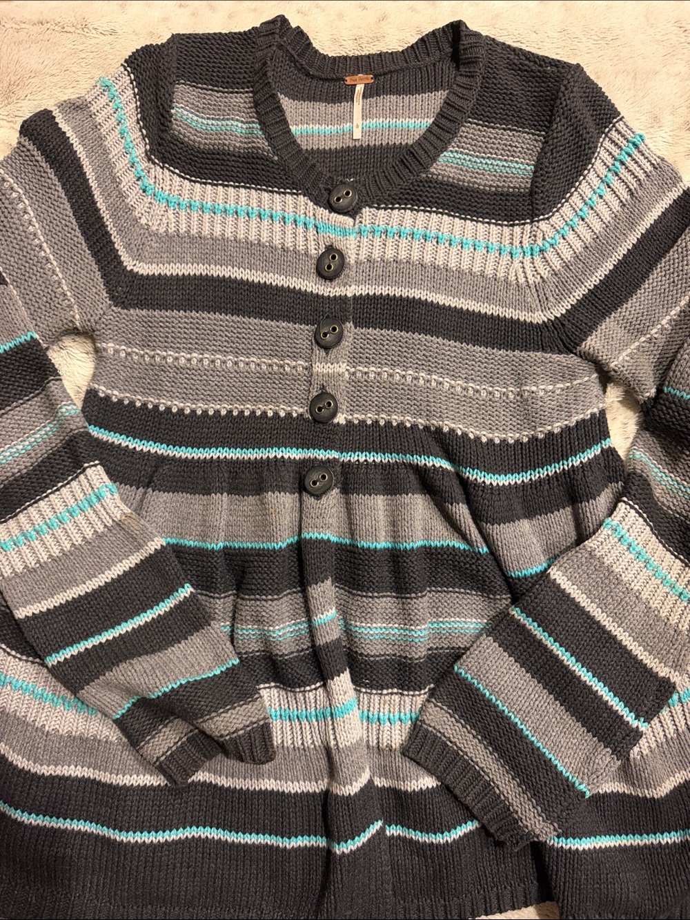 Free People Babydoll Striped Cardigan Half Button
